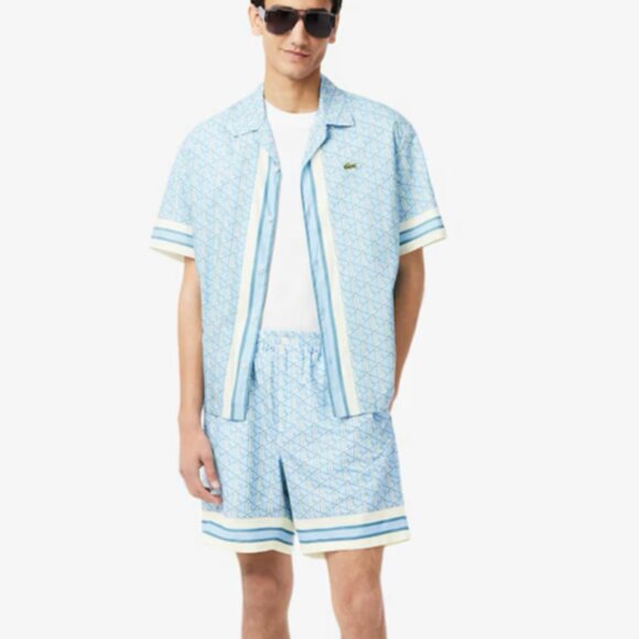 Mens Lacoste Men's Monogrammed Button-Up Shirt and Shorts in Blue/White Size XL - Picture 1 of 4